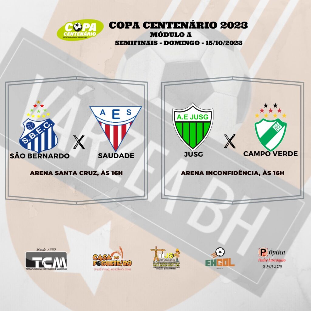 Domingo (15), acontecem as partidas das quartas de finais do Módulo A da Copa Centenário.