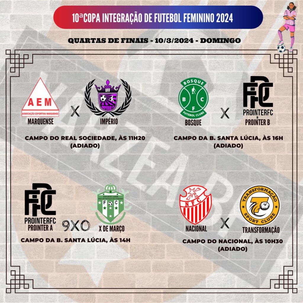 Vários jogos das quartas de finais da Copa Integração de Futebol Feminino foram adiados